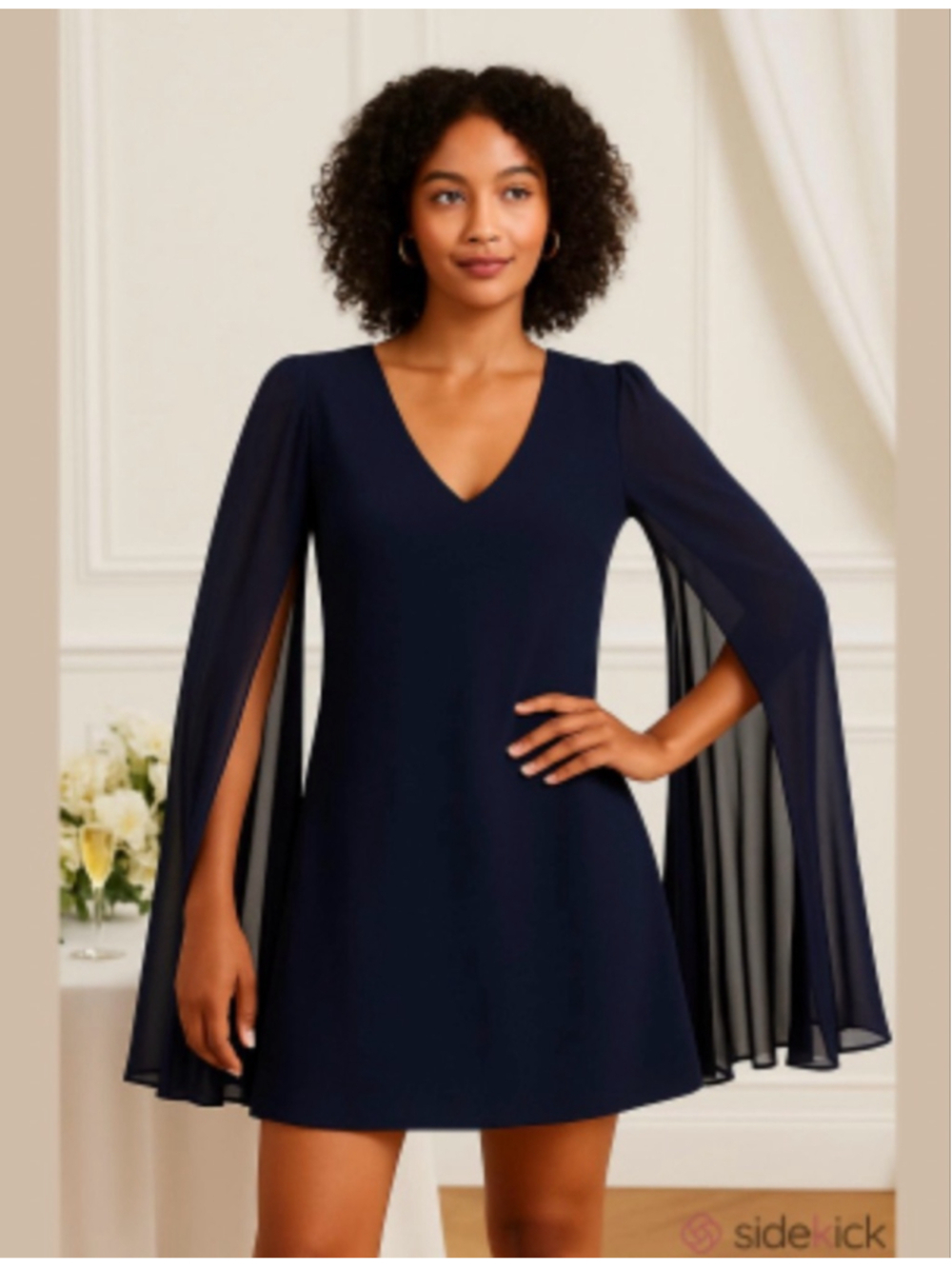 Women's Trina Turk Navy Celestina Mini Dress w/ Pleated Cape Sleeves Size 8 NEW